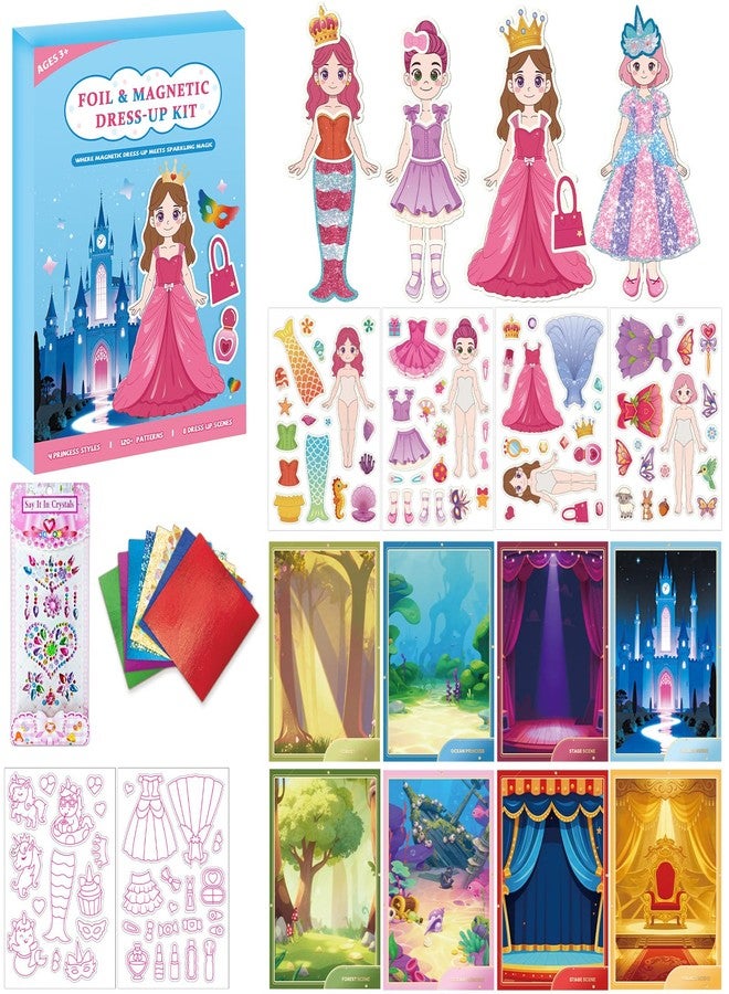 SOOVSY Magnetic Dress Up Dolls Girls Toys, Princess Mermaid Fairy Ballerina Unicorn Foil Art Craft Fun Kits with 4 Dress Up Dolls, 107 Magnets with Glow Edges, Travel Toys Games Gift for Kids 3 4 5 6 7 8 9 - Image 1